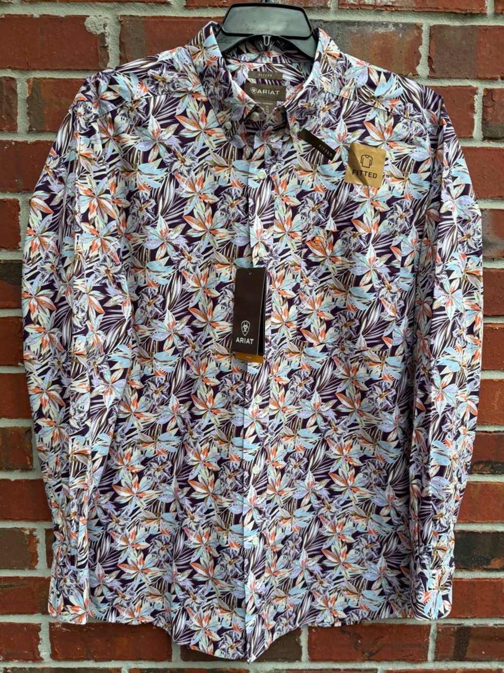 NWT ARIAT Monte Fitted XL Long Sleeve Button Down Purple Orange Floral Shirt F6